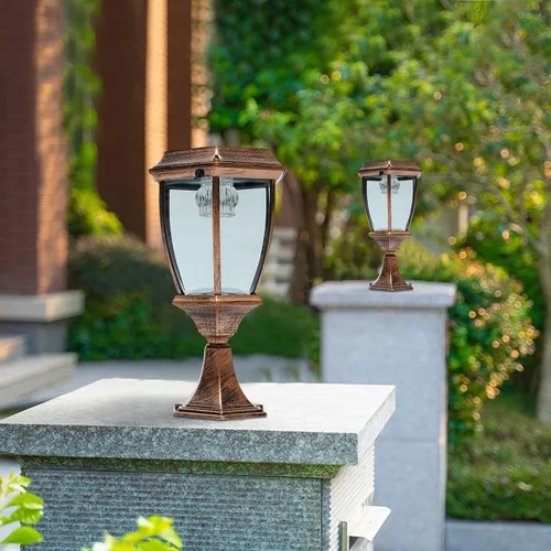 Vista 3 de 2 lámparas LED solares para poste de entrada, valla de entrada, farol al aire libre para el hogar, jardín, patio, 6000 lúmenes (bronce)