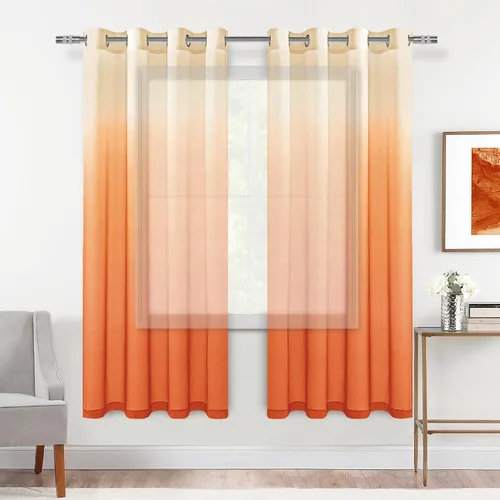 Vista 31 de DWCN Cortinas Transparentes Ombré - Cortinas de Lino Sintético con Gradiente Semi Voile con Ojales en la Parte Superior para Dormitorio y Sala