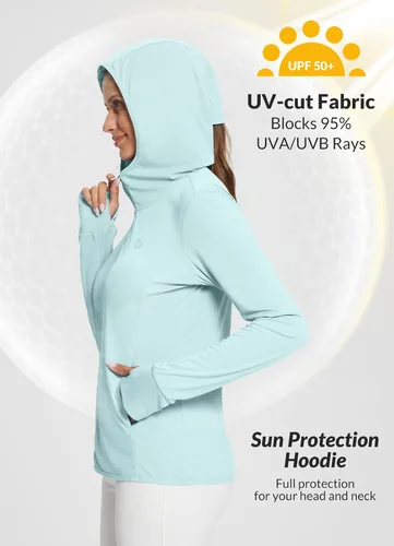 Vista 3 de Baleaf - Sudadera con capucha de protección solar para mujer, ligera, de manga larga, para cubrirse del sol