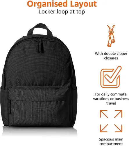 Vista 2 de Amazon Basics Mochila para escuela, estudio, viajes, diseño clásico duradero, bolsa de libros, color negro
