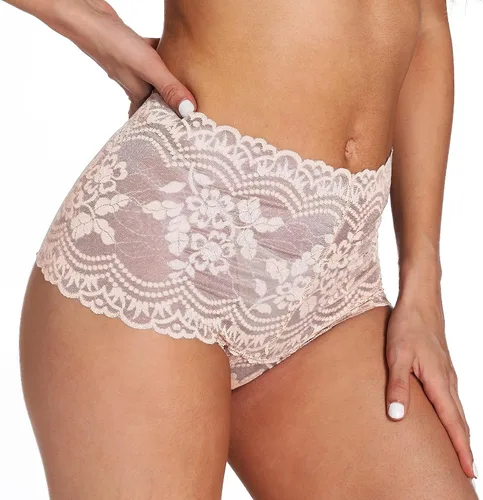 Vista 3 de Xlndsoea Bragas retro de cintura alta para mujer, sin costuras, ropa interior de algodón de encaje de talla grande