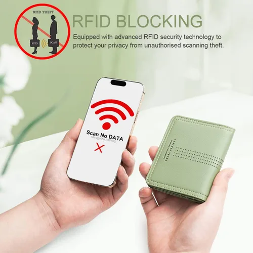 Vista 6 de APHISON Billetera para mujer, delgada y pequeña, cartera RFID para mujer, 05A125VERDE, Moderno