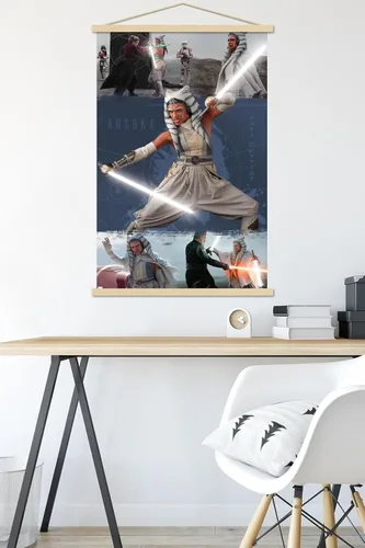 Vista 5 de Trends International Star Wars: Ahsoka - Póster de Ahsoka en pared blanca, 22.37 x 34.00 pulgadas, paquete de impresión premium y colgador de madera