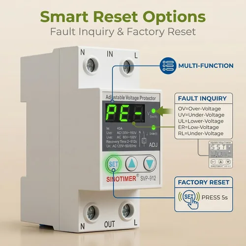 Vista 3 de Interruptor inteligente, protector de corte de bajo voltaje ajustable de 120 V CA, protector de voltaje sobre y debajo del voltaje, estabilizador