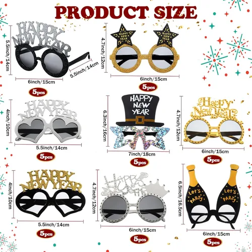 Vista 3 de Sratte 40 lentes de plástico para fiesta de Año Nuevo 2025, lentes de fiesta de Año Nuevo, suministros de accesorios de fotos para adultos, fiesta