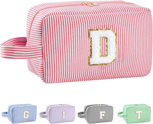 Vista 189 de Bolsa de maquillaje personalizada con inicial A-Z para mujeres, niñas y niños, bolsa de aseo de viaje, bolsa de maquillaje preparada, bolsa
