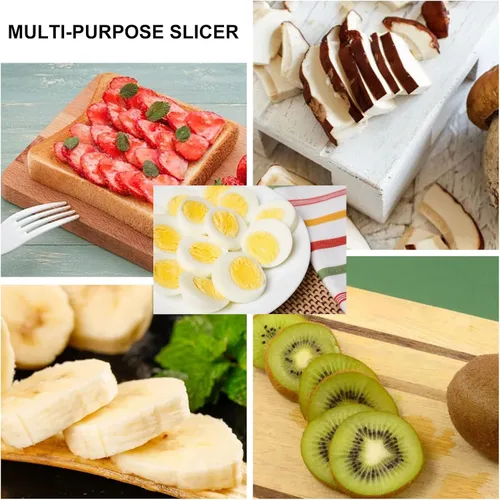 Vista 4 de 3 piezas de tazas de frutas y 1 pelador, cortador de taza, cortador de fresa, huevo y plátano, rebanador de plátano, para hacer rápidamente ensalada