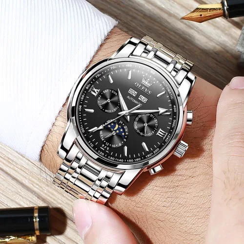 Vista 2 de OLEVS Relojes automáticos para hombre, esqueleto mecánico, de lujo, a la moda, reloj de pulsera luminoso impermeable