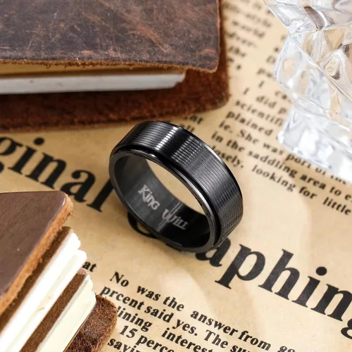 Vista 9 de King Will Anillo de ansiedad giratorio para hombre, color negro, plateado, dorado, 0.315 in, cadena de malla de alambre de acero inoxidable, malla
