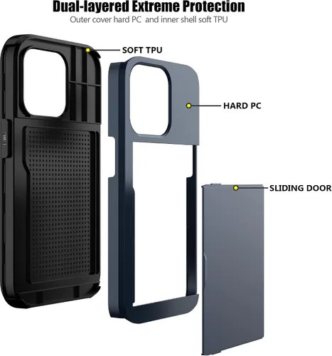 Vista 54 de Nvollnoe - Funda para iPhone 14 con tarjetero [tienda de 5 tarjetas] Negro - Almacenamiento más grande