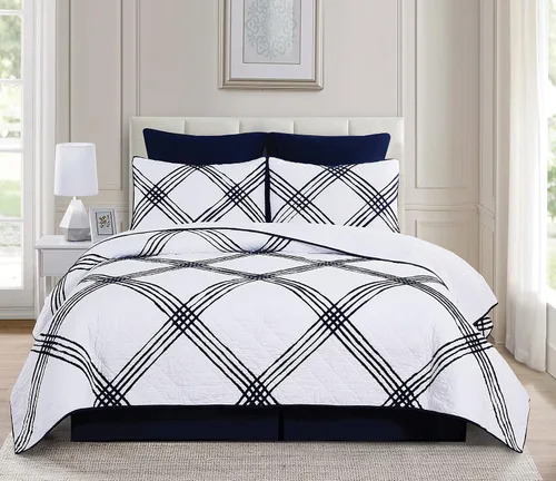 Vista 3 de C&F Home Davey Blue - Juego de edredón de 3 piezas tamaño King, estampado de cruces azules, cabaña, rústico, 100% algodón, ligero, lavable a