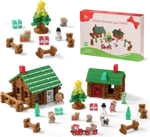 Vista 8 de SainSmart Jr. Juego de cabaña de troncos de madera para granja, juguete de casa de construcción para niños pequeños, 122 piezas Kit de construcción