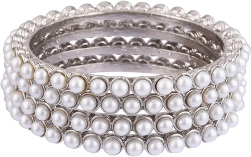Vista 7 de Efulgenz Indian Bangles for Women Indian Style Bollywood Traditional Faux Pearl Stone Wedding Bracelet Bangle Set Jewelry (White, LCT