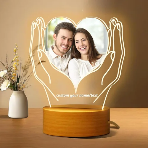 Vista 7 de Regalos personalizados de aniversario para parejas: placa acrílica personalizada con imagen, marco de fotos en forma de corazón para regalo