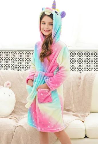 Vista 5 de Doctor Unicorn Bata de baño de forro polar con capucha para niñas pequeñas