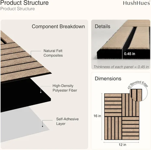 Vista 12 de Paquete de 12 paneles acústicos, paneles de pared acústicos grandes de 16 x 12 x 0.4 pulgadas, paneles autoadhesivos de absorción de sonido