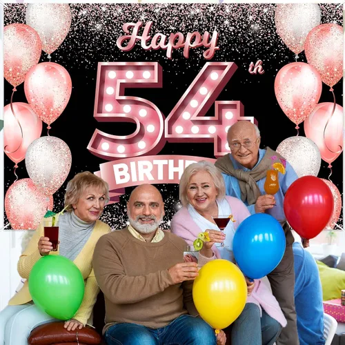 Vista 108 de Cartel de feliz cumpleaños décimo oro rosa, telón de fondo, saludos a 10 años, globos de confeti, decoración temática para niñas de 10 años