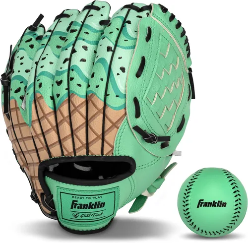 Vista 15 de Franklin Sports Juego de guantes de teeball + pelota para niños Negro