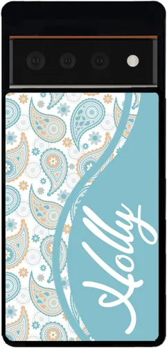 Vista 5 de Funda de goma negra personalizada con estampado de cachemira verde azulado y naranja compatible con Google Pixel 10, 10 Pro, 10 Pro XL, 9a, 9 Pro