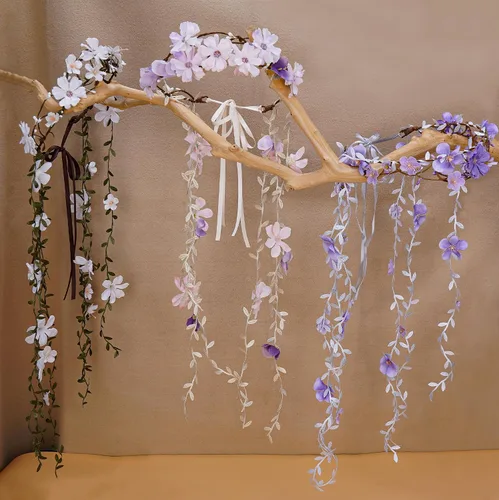 Vista 6 de Diadema de flores para mujeres - Corona floral de hadas para princesa, diadema floral para Renacimiento, feria renacentista, cosplay de boda