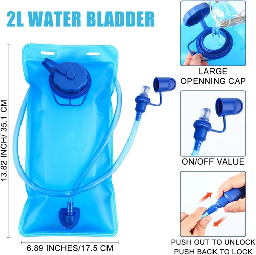 Vista 2 de WinnerWhy Paquete de 4 mochilas de hidratación con vejiga de agua de 2 litros, mochila de hidratación ligera para hombres y mujeres, senderismo