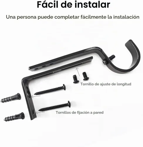 Vista 5 de IHRDNNR Soportes de barra de cortina ajustables resistentes para barras de 7/8 o 1 pulgada, juego de 3 (negro)