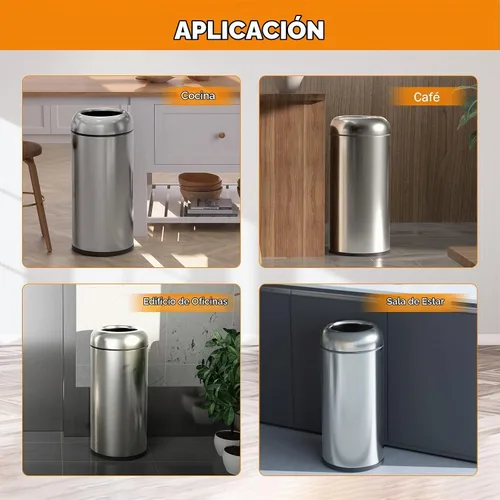 Vista 7 de BEAMNOVA Bote de basura abierto de 16.5 galones con tapa, acero inoxidable Metálico