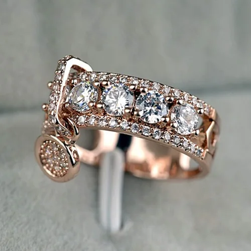 Vista 7 de Anillo de moda para mujer, anillos de boda, bonitos anillos de lujo para mujer, circonita cúbica incrustada, anillo redondo para boda, fiesta