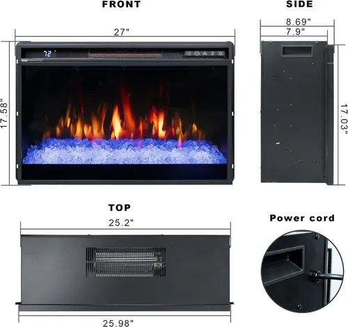 Vista 3 de Insertos de chimenea eléctrica de 26 pulgadas, chimenea eléctrica empotrada de 1500 W con control remoto, cristal, protección contra