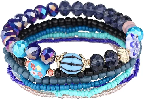 Vista 3 de iYours 6 juegos de pulseras bohemias multicapa con borlas hechas a mano, pulseras envolventes para mujer, Sin gemas.