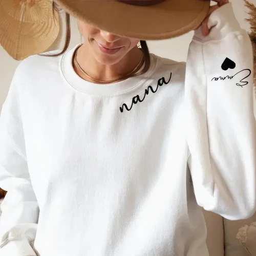 Vista 3 de NAZENTI Custom Mama Embroidered Sweatshirt With Kids Names Sleeve-New Mom Gift Personalized, Mama Birthday