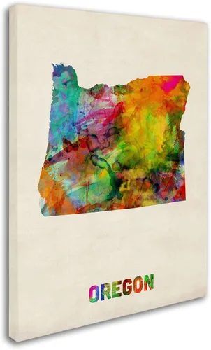 Vista 2 de Trademark Fine Art Oregon Map by Michael Tompsett - Lienzo decorativo para pared, 14 x 19 pulgadas
