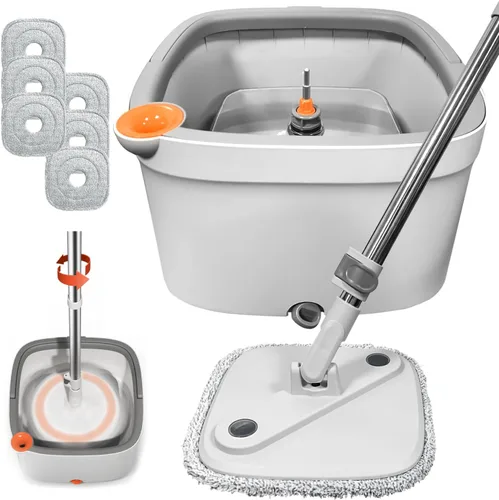 Vista 13 de Trapeador giratorio y cubo con sistema de agua sucia y limpia M16 con 2 almohadillas, cabezal de trapeador giratorio de 360° y cubo para piso