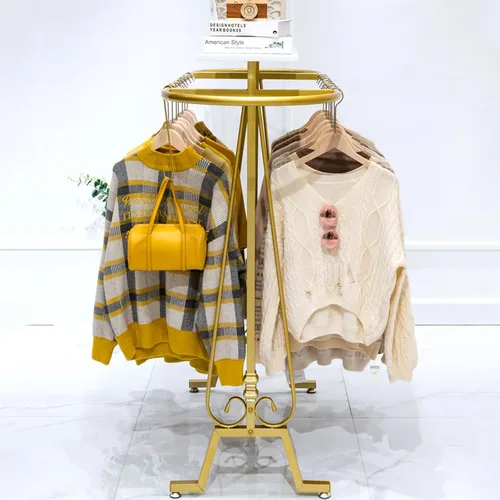 Vista 3 de Perchero redondo para ropa de pie comercial, estante para colgar ropa de hierro ovalado, para colgar ropa de dormitorio, exhibición de boutiques