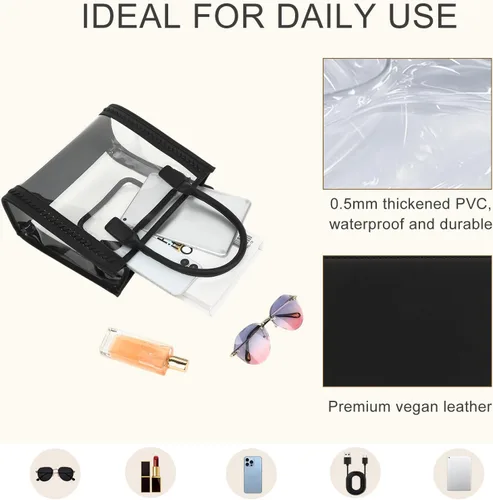 Vista 5 de FAIME Bolsa transparente aprobada para estadios, bolso cruzado transparente tejido para conciertos, playa y eventos de estadio Water-resistant