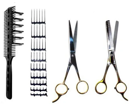 Vista 10 de Scissor Clipper over peine Peluquería Herramienta Kit (Negro, Gris, o amarillo), Negro