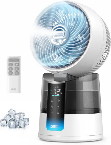 Vista 9 de DREO TurboCool Ventilador de nebulización 516, oscilación omnidireccional de 150°+30°, ventiladores de refrigeración que soplan aire frío caída de 5
