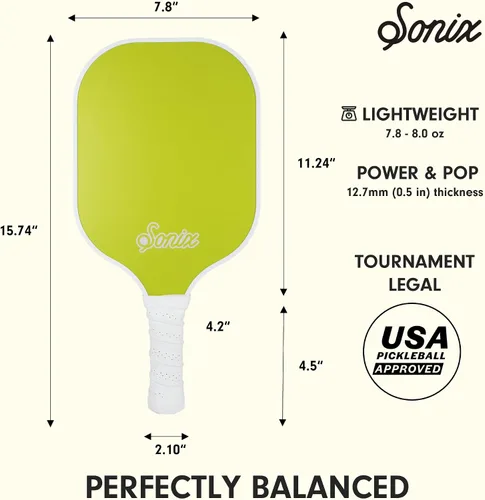 Vista 5 de Sonix Aprobado por USAPA Pala de Pickleball Premium Superficie de Fibra de Vidrio, Empuñadura de Almohadilla Antideslizante Raqueta