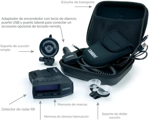 Vista 6 de UNIDEN R8 Extreme - Detector láser de radar de largo alcance, doble antenas frontal y trasera con flechas direccionales, GPS integrado con alertas