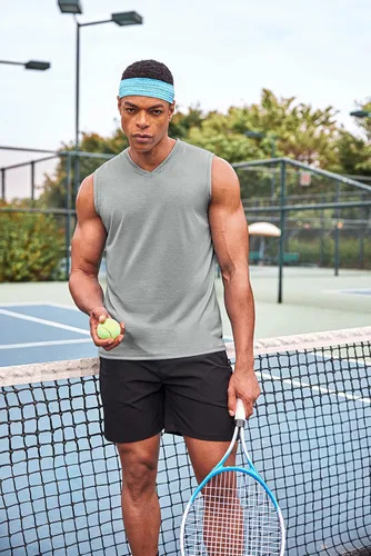 Vista 3 de COOFANDY Paquete de 3 camisetas sin mangas de entrenamiento para hombre, camisetas sin mangas para gimnasio, cuello en V, culturismo, camiseta