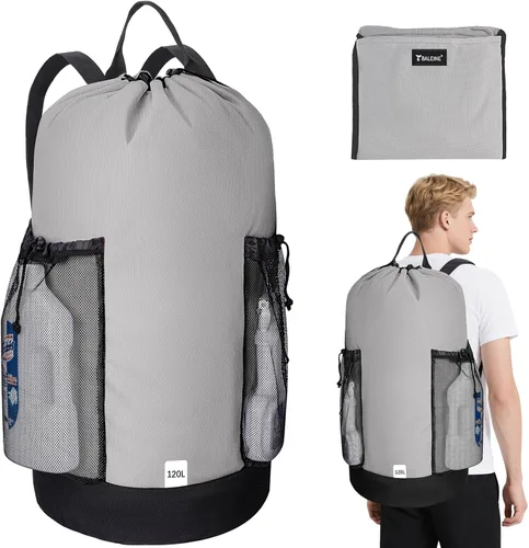 Vista 9 de BALEINE Mochila Bolsa de Lavandería de 120L, Tela Oxford 900D Bolsas Grandes de Lavandería de Viaje con Correas para el Hombro y 2 Bolsillos
