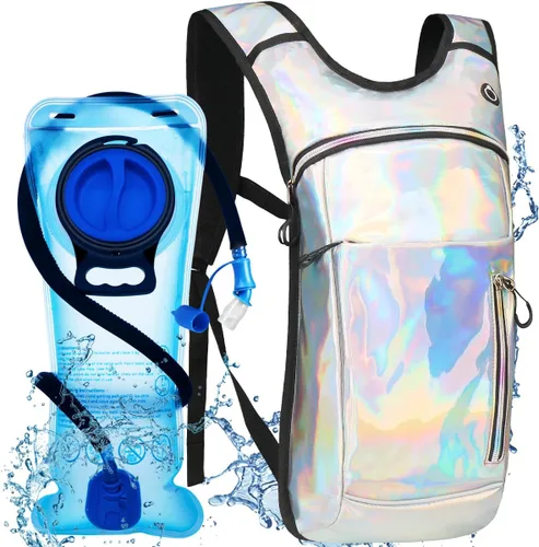 Vista 12 de Mochila de hidratación con vejiga de agua de 2 L, mochila de agua para raves, paquete de hidratación de aislamiento ligero para hombres y mujeres
