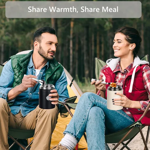 Vista 7 de HOUSETEC Termo para comida caliente – Contenedor de alimentos aislado con tenedor y cuchara plegable, termo de alimentos a prueba de fugas