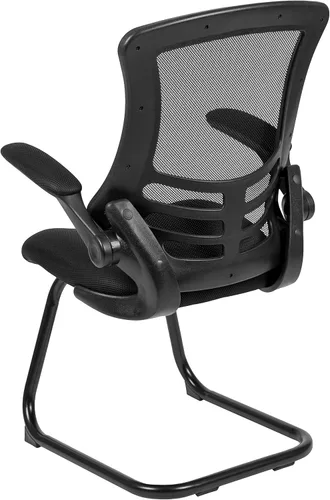 Vista 8 de BizChair Silla de recepción lateral con base de trineo de malla negra con brazos abatibles-sala de espera de oficina