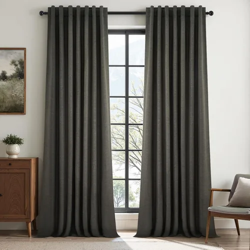 Vista 20 de Topfinel Cortinas opacas, blanco beige, 2 paneles, ventanas pequeñas, textura, mezcla de lino, bohemia, abedul, rural, gancho, bolsillo trasero