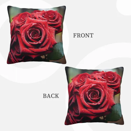 Vista 3 de Fundas de almohada cuadradas decorativas para sofá, hermosas fundas de almohada con rosas rojas, funda de cojín de doble cara para sala de estar