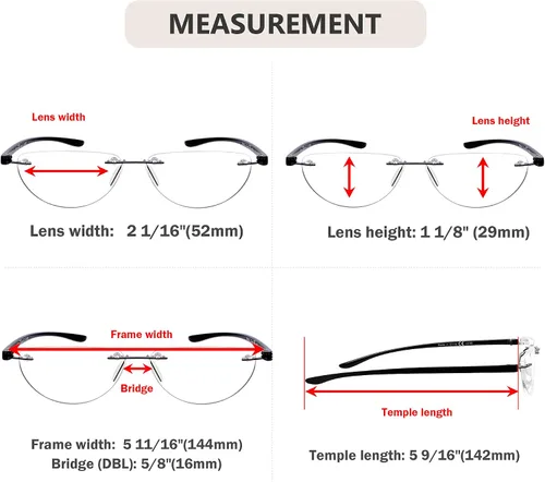 Vista 3 de Eyekepper Paquete de 4 lentes de lectura sin montura para mujeres y hombres, lectores de media luna +0.50