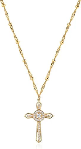 Vista 139 de Fettero - Collar con dije de cruz de fe, chapado en oro de 14 K, cadena fina, minimalista, simple, pequeña, para oración, regalo de joyería religiosa