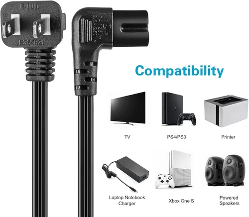 Vista 5 de Cable de alimentación universal de 2 clavijas en ángulo de 18 AWG - NEMA 1-15P a IEC320 C7 Figura 8 Conector de escopeta, cable de alimentación