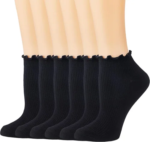 Vista 10 de Mcool Mary Calcetines tobilleros con volantes para mujer, paquete de 6 Blanco